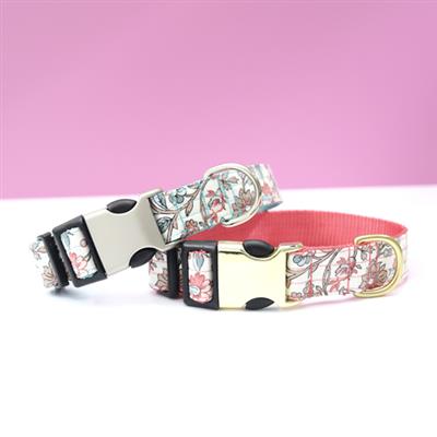 Emma Pink & Teal Floral Laminated Cotton Dog Collar & Leash