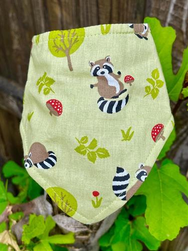 Raccoon & Mushroom Dog Bandana – Green Fall Accessory for Pets | Eco-Friendly | Toadstool Pet Scarf | Handmade in LA