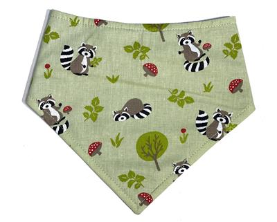 Raccoon & Mushroom Dog Bandana – Green Fall Accessory for Pets | Eco-Friendly | Toadstool Pet Scarf | Handmade in LA