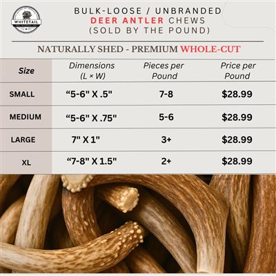 BULK | Whole-Cut Deer Antler Dog Chews Sold by the Pound