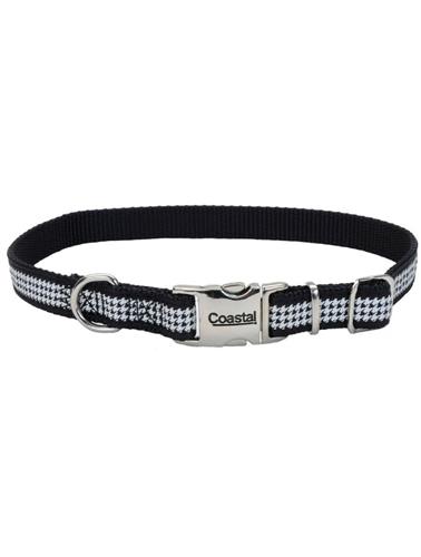 Ribbon Adjustable Dog Collar with Metal Buckle, Houndstooth