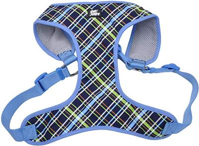 Ribbon Designer Wrap Adjustable Dog Harness, Navy Blue Plaid