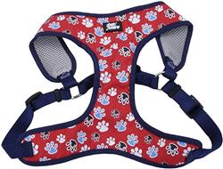Ribbon Designer Wrap Adjustable Dog Harness, Red with Paws