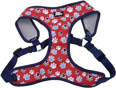Ribbon Designer Wrap Adjustable Dog Harness, Red with Paws