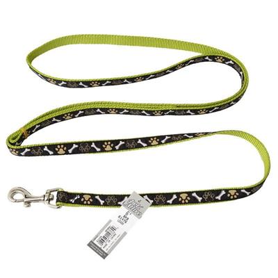 Ribbon Dog Leash, Brown Paws and Bones