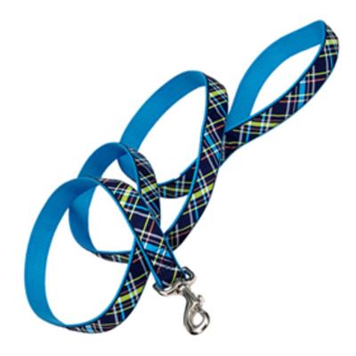 Ribbon Dog Leash, Navy Blue Plaid