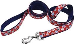Ribbon Dog Leash, Red with Paws