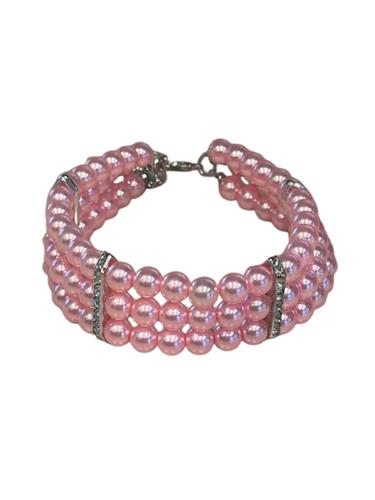 3 Row Pretty Pearl Choker Necklace, Hot Pink