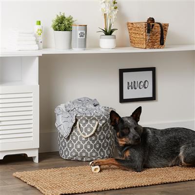 Polyester Pet Bin Lattice Paw Gray Round