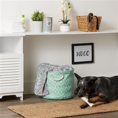 Polyester Pet Bin Lattice Paw Aqua Round