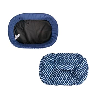 Navy Paw Print Lattice Oval Pet Bed 36x27x10
