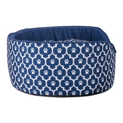 Navy Paw Print Lattice Oval Pet Bed 36x27x10