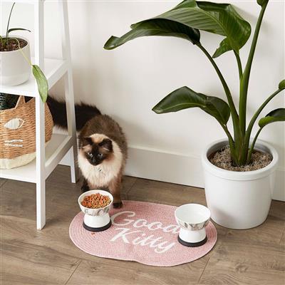Pink Good Kitty Oval Pet Mat 16x24
