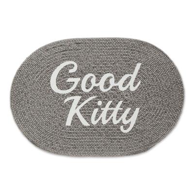 Gray Good Kitty Oval Pet Mat 16x24