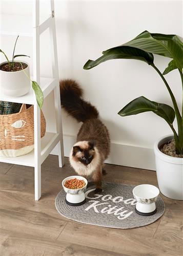 Gray Good Kitty Oval Pet Mat 16x24