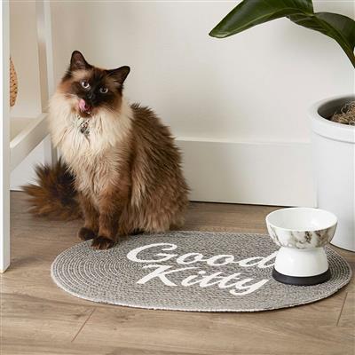 Gray Good Kitty Oval Pet Mat 16x24