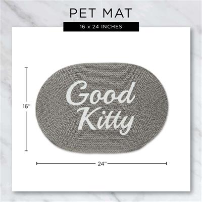 Gray Good Kitty Oval Pet Mat 16x24