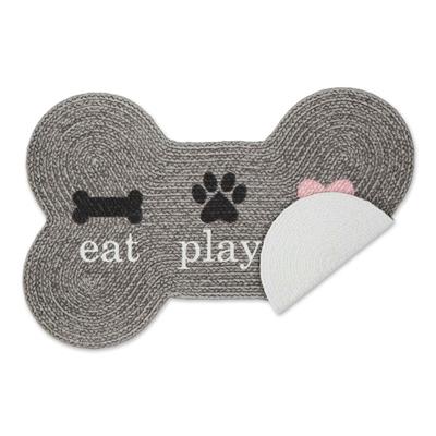 Gray Eat Play Love Bone Shaped Pet Mat 16x24