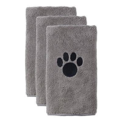 Gray Embroidered Paw Small Pet Towel Set of 3