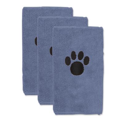 Stonewash Blue Embroidered Paw Small Pet Towel Set of 3