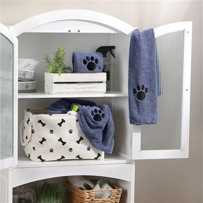 Stonewash Blue Embroidered Paw Small Pet Towel Set of 3