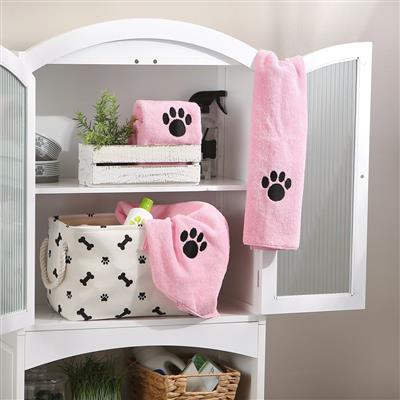 Pink Embroidered Paw Small Pet Towel Set of 3