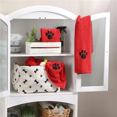 Red Embroidered Paw Small Pet Towel Set of 3