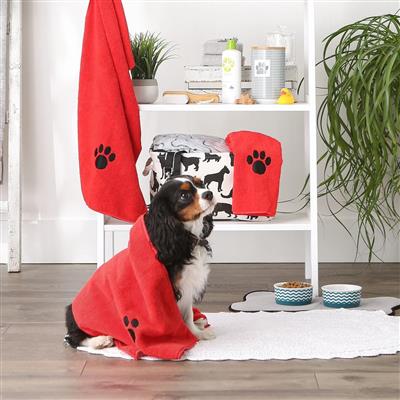 Red Embroidered Paw Small Pet Towel Set of 3