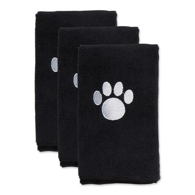 Black Embroidered Paw Small Pet Towel Set of 3