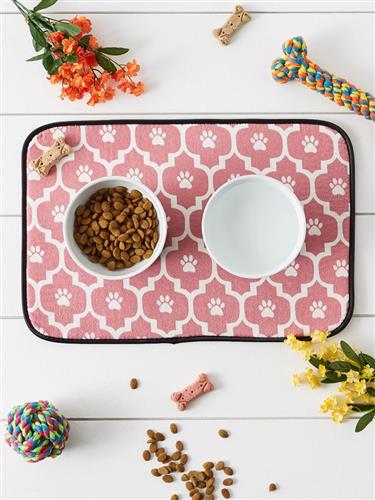 Pink/Off White Lattice Paw Pet Mat