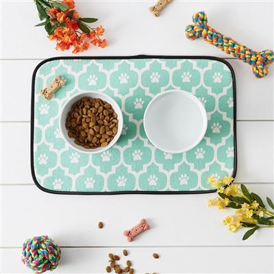 Aqua/Off White Lattice Paw Pet Mat