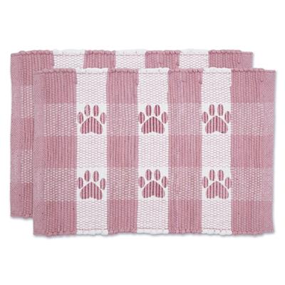 Rose & White Printed Paw Pet Feeding Mat 12x18 Set of 2