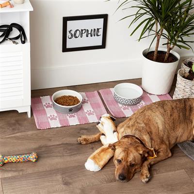 Rose & White Printed Paw Pet Feeding Mat 12x18 Set of 2