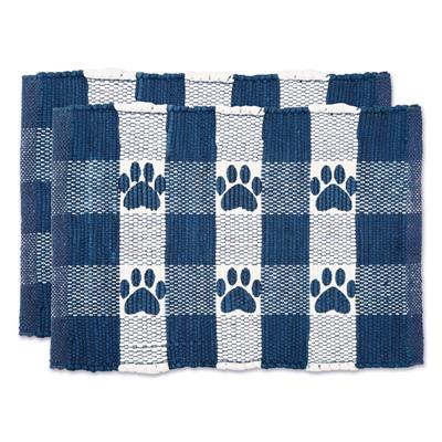 Nautical Blue & White Printed Paw Pet Feeding Mat 12x18 Set of 2