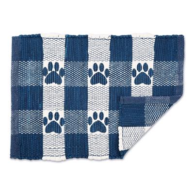 Nautical Blue & White Printed Paw Pet Feeding Mat 12x18 Set of 2