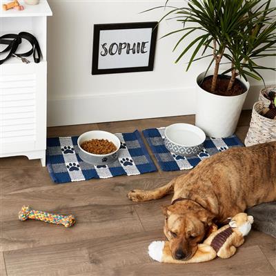 Nautical Blue & White Printed Paw Pet Feeding Mat 12x18 Set of 2