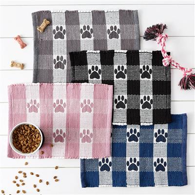 Nautical Blue & White Printed Paw Pet Feeding Mat 12x18 Set of 2