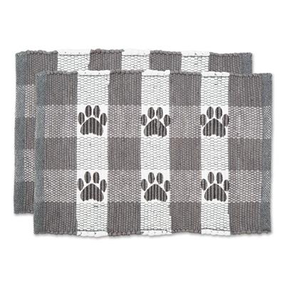 Gray & White Printed Paw Pet Feeding Mat 12x18 Set of 2