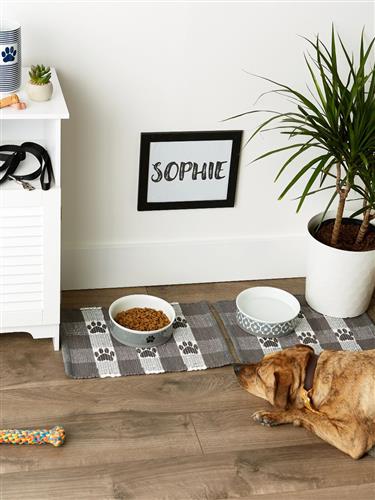 Gray & White Printed Paw Pet Feeding Mat 12x18 Set of 2