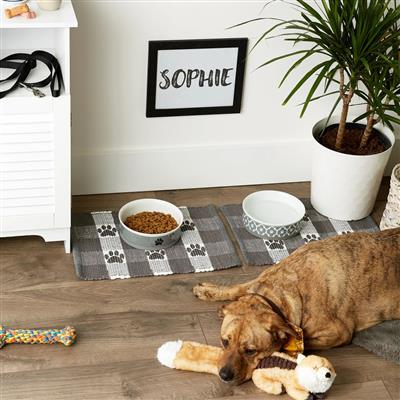 Gray & White Printed Paw Pet Feeding Mat 12x18 Set of 2