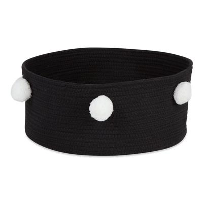 Black Pet Basket With White Pom Poms