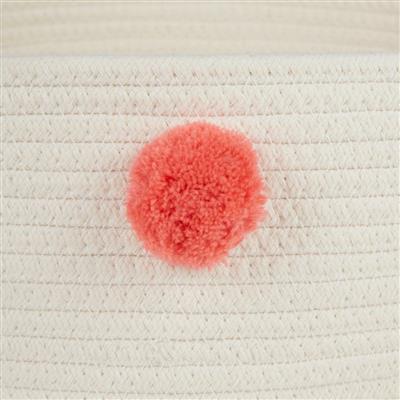 White Pet Basket With Pink Pom Poms