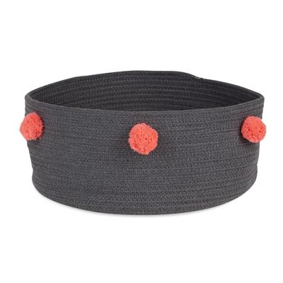 Dark Gray Pet Basket With Pink Pom Poms