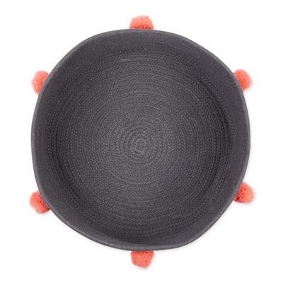 Dark Gray Pet Basket With Pink Pom Poms