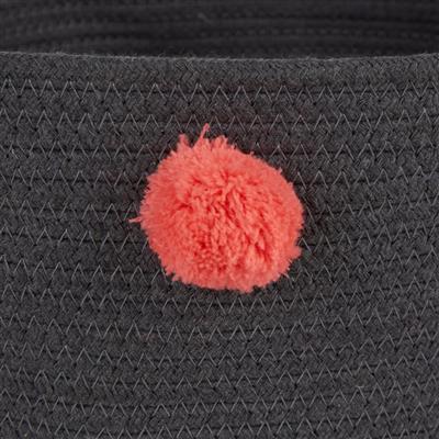 Dark Gray Pet Basket With Pink Pom Poms
