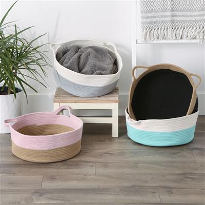 White And Gray Cotton Rope Cat Ears Pet Basket