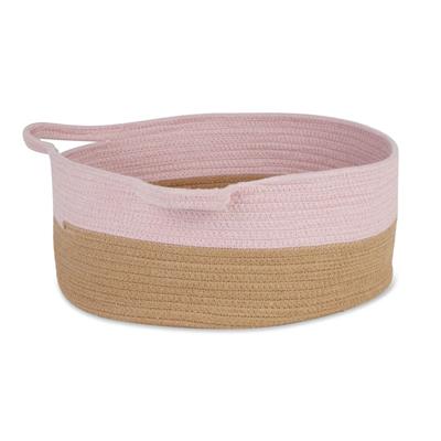Pink And Beige Cotton Rope Cat Ears Pet Basket