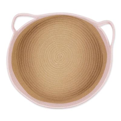 Pink And Beige Cotton Rope Cat Ears Pet Basket