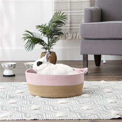 Pink And Beige Cotton Rope Cat Ears Pet Basket