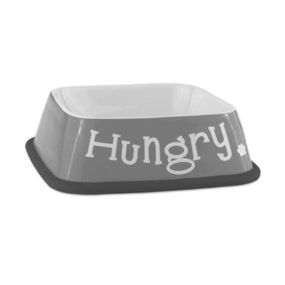 Hungry/Thirsty Gray Square Pet Bowl; Set of 2